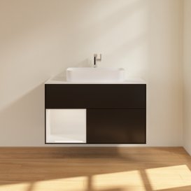 Тумба під раковину Villeroy & Boch Finion 100х50,1 см із підсвічуванням МДФ чорний матовий лак/скло біле матове F361GFPD