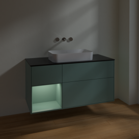 Тумба під раковину Villeroy & Boch Finion 120х50,1 см із підсвічуванням МДФ оливковий матовий лак/скло чорне матове F702GMGM