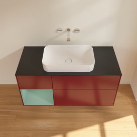 Тумба під раковину Villeroy & Boch Finion 120х50,1 см з підсвічуванням МДФ півонія матовий лак/скло чорне матове F702GMHB