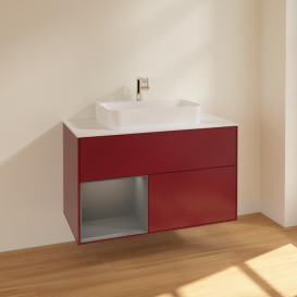 Тумба под раковину Villeroy & Boch Finion 100х50,1 см с подсветкой МДФ пион матовый лак/стекло белое матовое F361GKHB