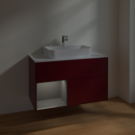 Тумба под раковину Villeroy & Boch Finion 100х50,1 см с подсветкой МДФ пион матовый лак/стекло белое матовое F361GKHB