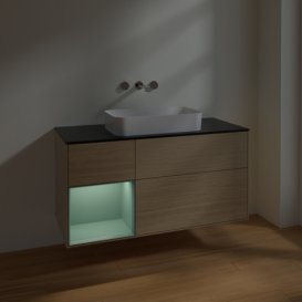 Тумба под раковину Villeroy & Boch Finion 120х50,1 см с подсветкой МДФ шпон дуба/стекло черное матовое F702GMPC