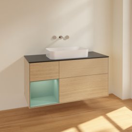 Тумба под раковину Villeroy & Boch Finion 120х50,1 см с подсветкой МДФ шпон дуба/стекло черное матовое F702GMPC