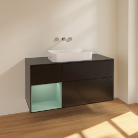 Тумба под раковину Villeroy & Boch Finion 120х50,1 см с подсветкой МДФ черный матовый лак/стекло черное матовое F702GMPD