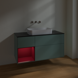 Тумба под раковину Villeroy & Boch Finion 120х50,1 см с подсветкой МДФ оливковый матовый лак/стекло черное матовое F702HBGM