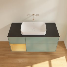 Тумба під раковину Villeroy & Boch Finion 120х50,1 см із підсвічуванням МДФ оливковий матовий лак/скло чорне матове F702HFGM