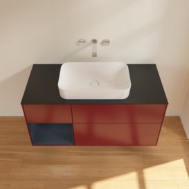 Тумба під раковину Villeroy & Boch Finion 120х50,1 см з підсвічуванням МДФ півонія матовий лак/скло чорне матове F702HGHB