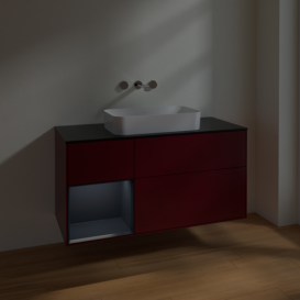 Тумба під раковину Villeroy & Boch Finion 120х50,1 см з підсвічуванням МДФ півонія матовий лак/скло чорне матове F702HGHB