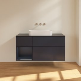 Тумба під раковину Villeroy & Boch Finion 120х50,1 см із підсвічуванням МДФ темно-синій матовий лак/скло чорне матове F702HGHG