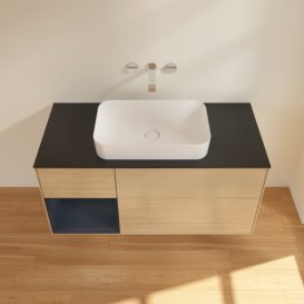 Тумба под раковину Villeroy & Boch Finion 120х50,1 см с подсветкой МДФ шпон дуба/стекло черное матовое F702HGPC