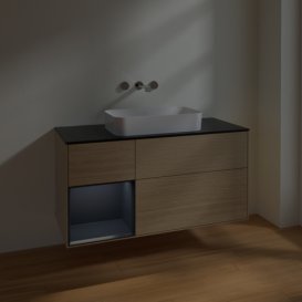 Тумба под раковину Villeroy & Boch Finion 120х50,1 см с подсветкой МДФ шпон дуба/стекло черное матовое F702HGPC