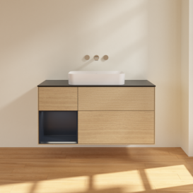 Тумба под раковину Villeroy & Boch Finion 120х50,1 см с подсветкой МДФ шпон дуба/стекло черное матовое F702HGPC