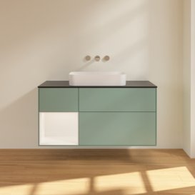 Тумба под раковину Villeroy & Boch Finion 120х50,1 см с подсветкой МДФ оливковый матовый лак/стекло черное матовое F702MTGM