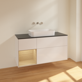 Тумба под раковину Villeroy & Boch Finion 120х50,1 см с подсветкой МДФ глянцевый белый лак/стекло черное матовое F702PCGF