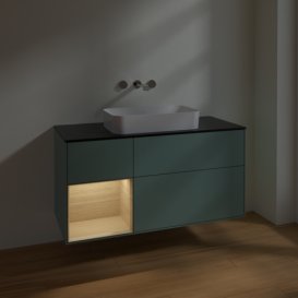 Тумба під раковину Villeroy & Boch Finion 120х50,1 см із підсвічуванням МДФ оливковий матовий лак/скло чорне матове F702PCGM