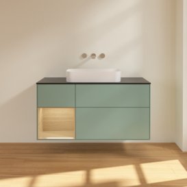 Тумба під раковину Villeroy & Boch Finion 120х50,1 см із підсвічуванням МДФ оливковий матовий лак/скло чорне матове F702PCGM