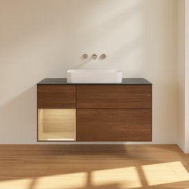 Тумба под раковину Villeroy & Boch Finion 120х50,1 см с подсветкой МДФ шпон грецкого ореха/стекло черное матовое F702PCGN