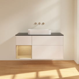 Тумба под раковину Villeroy & Boch Finion 120х50,1 см с подсветкой МДФ белый матовый лак/стекло черное матовое F702PCMT