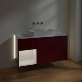 Тумба під раковину Villeroy & Boch Finion 120х50,1 см з підсвічуванням МДФ півонія матовий лак/скло біле матове G701GFHB