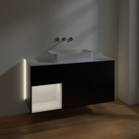 Тумба під раковину Villeroy & Boch Finion 120х50,1 см із підсвічуванням МДФ чорний матовий лак/скло біле матове G701GFPD