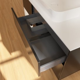 Тумба під раковину Villeroy & Boch Finion 120х50,1 см із підсвічуванням МДФ чорний матовий лак/скло біле матове G701GFPD