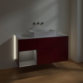 Тумба під раковину Villeroy & Boch Finion 120х50,1 см з підсвічуванням МДФ півонія матовий лак/скло біле матове G701GKHB