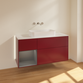 Тумба під раковину Villeroy & Boch Finion 120х50,1 см з підсвічуванням МДФ півонія матовий лак/скло біле матове G701GKHB