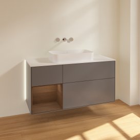 Тумба под раковину Villeroy & Boch Finion 120х50,1 см с подсветкой МДФ антрацит матовый лак/стекло белое матовое G701GNGK