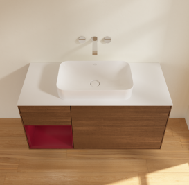 Тумба под раковину Villeroy & Boch Finion 120х50,1 см с подсветкой МДФ шпон грецкого ореха/стекло белое матовое G701HBGN