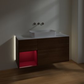 Тумба под раковину Villeroy & Boch Finion 120х50,1 см с подсветкой МДФ шпон грецкого ореха/стекло белое матовое G701HBGN