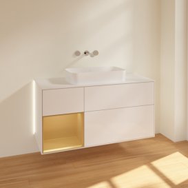 Тумба под раковину Villeroy & Boch Finion 120х50,1 см с подсветкой МДФ глянцевый белый лак/стекло белое матовое G701HFGF