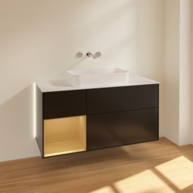 Тумба под раковину Villeroy & Boch Finion 120х50,1 см с подсветкой МДФ черный матовый лак/стекло белое матовое G701HFPD