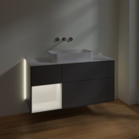 Тумба під раковину Villeroy & Boch Finion 120х50,1 см з підсвічуванням антрацит матовий лак/скло біле матове G701MTGK