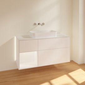 Тумба під раковину Villeroy & Boch Finion 120х50,1 см із підсвічуванням МДФ білий матовий лак/скло біле матове G701MTMT