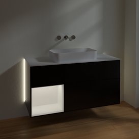 Тумба под раковину Villeroy & Boch Finion 120х50,1 см с подсветкой МДФ черный матовый лак/стекло белое матовое G701MTPD