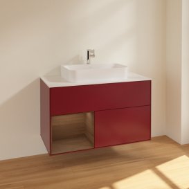 Тумба под раковину Villeroy & Boch Finion 100х50,1 см с подсветкой МДФ пион матовый лак/стекло белое матовое F361GNHB