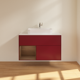 Тумба под раковину Villeroy & Boch Finion 100х50,1 см с подсветкой МДФ пион матовый лак/стекло белое матовое F361GNHB