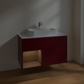 Тумба под раковину Villeroy & Boch Finion 100х50,1 см с подсветкой МДФ пион матовый лак/стекло белое матовое F361GNHB