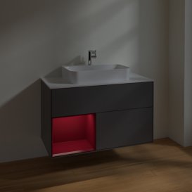 Тумба под раковину Villeroy & Boch Finion 100х50,1 см с подсветкой МДФ антрацит матовый лак/стекло белое матовое F361HBGK