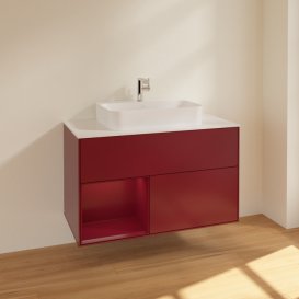 Тумба под раковину Villeroy & Boch Finion 100х50,1 см с подсветкой МДФ пион матовый лак/стекло белое матовое F361HBHB