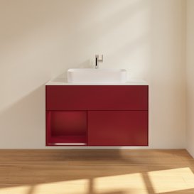 Тумба под раковину Villeroy & Boch Finion 100х50,1 см с подсветкой МДФ пион матовый лак/стекло белое матовое F361HBHB