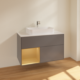 Тумба под раковину Villeroy & Boch Finion 100х50,1 см с подсветкой МДФ антрацит матовый лак/стекло белое матовое F361HFGK