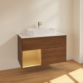 Тумба під раковину Villeroy & Boch Finion 100х50,1 см із підсвічуванням МДФ шпон волоського горіха/скло біле матове F361HFGN