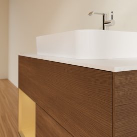 Тумба під раковину Villeroy & Boch Finion 100х50,1 см із підсвічуванням МДФ шпон волоського горіха/скло біле матове F361HFGN