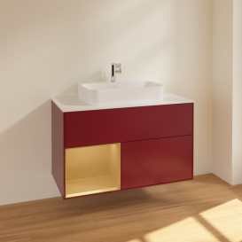 Тумба під раковину Villeroy & Boch Finion 100х50,1 см з підсвічуванням МДФ півонія матовий лак/скло біле матове F361HFHB