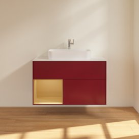 Тумба під раковину Villeroy & Boch Finion 100х50,1 см з підсвічуванням МДФ півонія матовий лак/скло біле матове F361HFHB