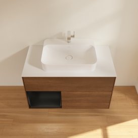 Тумба під раковину Villeroy & Boch Finion 100х50,1 см із підсвічуванням МДФ шпон волоського горіха/скло біле матове F361PDGN