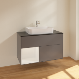 Тумба під раковину Villeroy & Boch Finion 100х50,1 см із підсвічуванням МДФ антрацит матовий лак/скло чорне матове F362GFGK