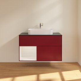 Тумба под раковину Villeroy & Boch Finion 100х50,1 см с подсветкой МДФ пион матовый лак/стекло черное матовое F362GFHB