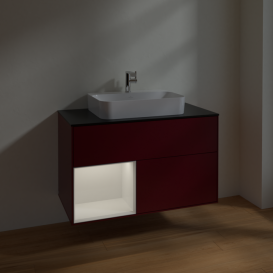 Тумба под раковину Villeroy & Boch Finion 100х50,1 см с подсветкой МДФ пион матовый лак/стекло черное матовое F362GFHB